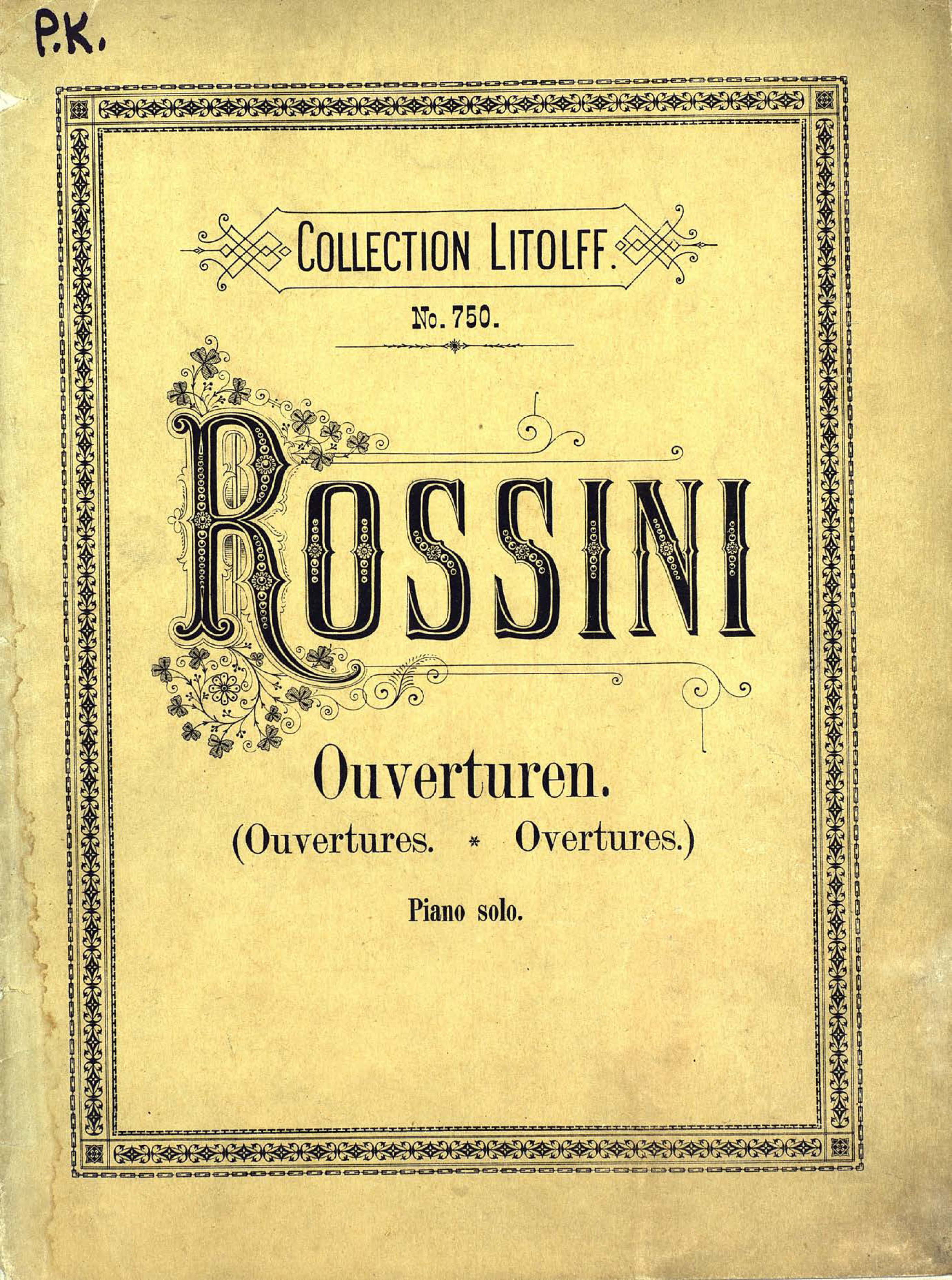 Ouvertures Choisies pour Piano a 2 ms. de G. Rossini